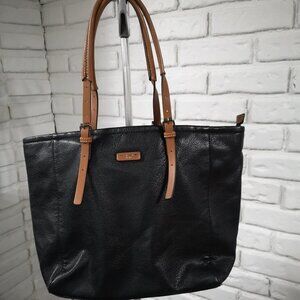 David Jones Black with Tan Adjustable Handles Zipper Closure Handbag